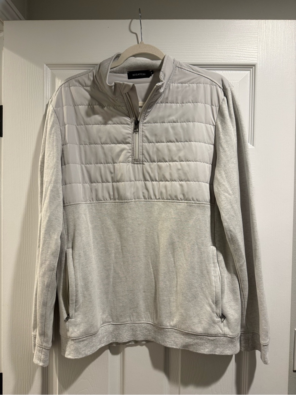 Bugatchi Light Gray Half-Zip Quilted Pullover